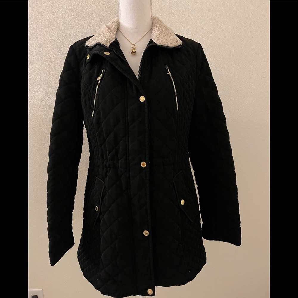Quilted fleece-lined collar coat